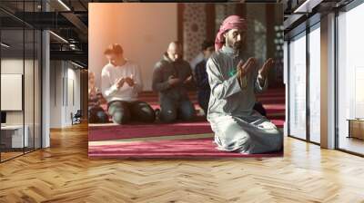 muslim people praying in mosque Wall mural