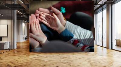 muslim prayer father and son in mosque prayingtogether Wall mural