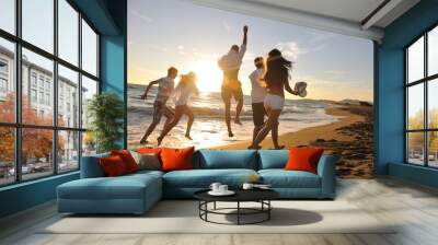 people group running on the beach Wall mural