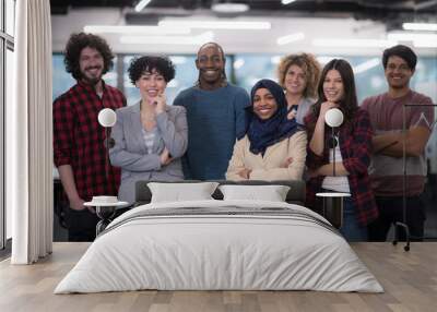 portrait of young excited multiethnics business team Wall mural