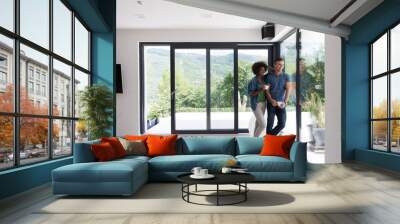 romantic happy young couple relax at modern home indoors Wall mural