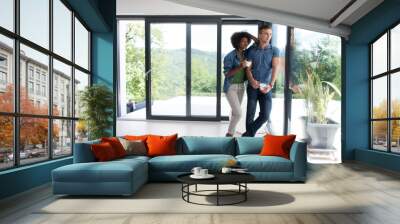 romantic happy young couple relax at modern home indoors Wall mural