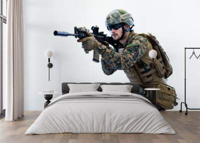 soldier in action aiming laseer sight optics Wall mural