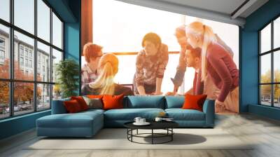 startup business team on meeting at modern office with sunset in Wall mural