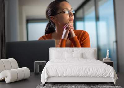 young business woman working on laptop computer at modern home o Wall mural