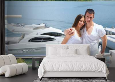 young couple on yacht Wall mural