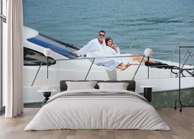 young couple on yacht Wall mural