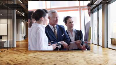 young startup businessman making presentation to senior investio Wall mural