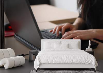 young woman with laptop Wall mural