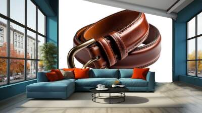 A brown high quality leather belt on a transparent background, Generative AI Wall mural