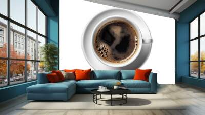 A full hot black coffee cup mug seen from above, top view isolated on a transparent background, Generative AI Wall mural