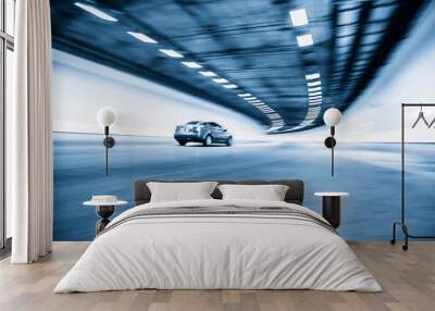 Interior of an urban tunnel with car,motion blur Wall mural