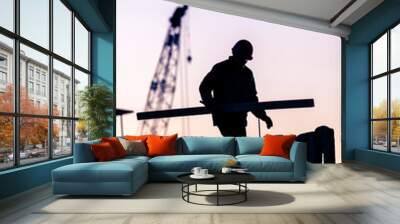 silhouette of construction worker Wall mural