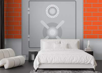 Metal safe on brick wall background Wall mural