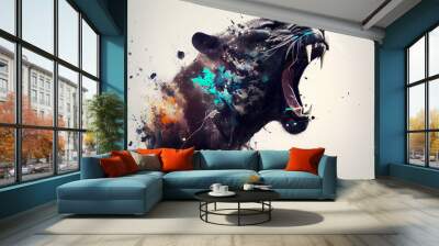 Wild screaming panther double exposure with paint splatters. Dynamic action pose.
Digitally generated AI image Wall mural