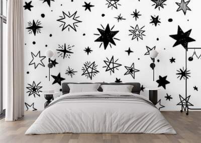 Seamless pattern with handdrawn stars and moons. Doodle vector illustration. Wall mural