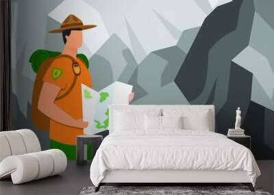 the guide travels up the mountain. vector illustration Wall mural