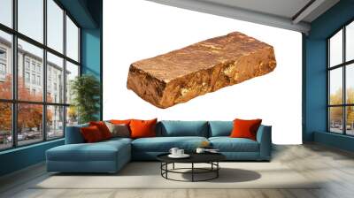 A shiny gold bar placed on a plain background, symbolizing wealth, luxury, and investment opportunities. Wall mural