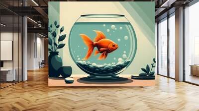 Goldfish in a minimalist bowl setting. Wall mural