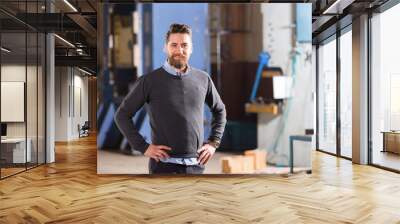 Businessman working in factory Wall mural