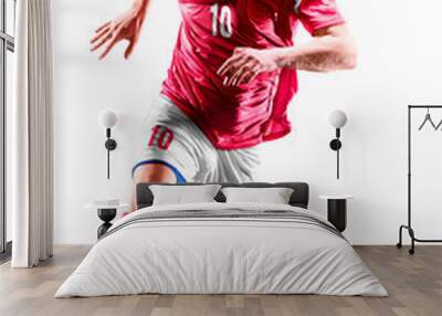 one caucasian soccer player man isolated on white background Wall mural