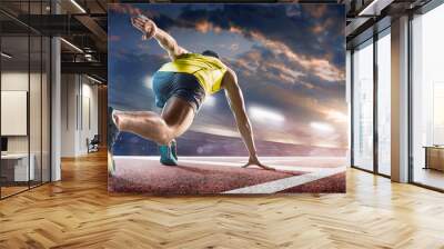 Professional athlete on the start on profeccional grand arena Wall mural