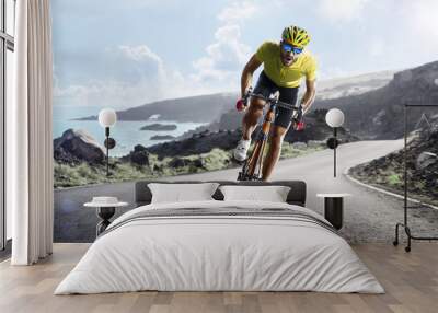 Professional road bicycle racer in action Wall mural