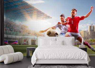 Soccer players in action on the day grand stadium background panorama Wall mural