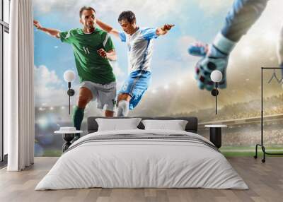 Soccer players in action on the day grand stadium background panorama Wall mural