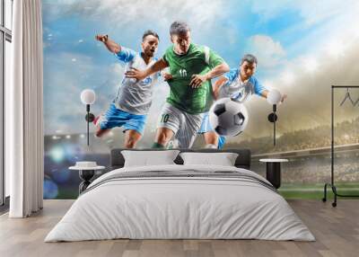 Soccer players in action on the day grand stadium background panorama Wall mural