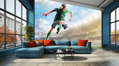 Soccer players in action on the day grand stadium background panorama Wall mural