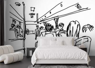 people on bus free hand sketch Wall mural