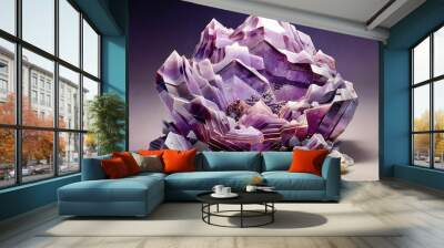 Create a holographic representation of lepidolite, abstracted into dynamic geometric forms and patterns that capture the lavender hues and flaky texture of this mineral. Wall mural