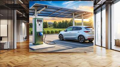 Modern Electric Vehicle Charging Station at Sunset Wall mural