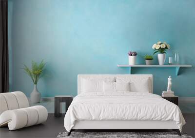 Modern Minimalist Interior with Blue Wall and Plants Wall mural