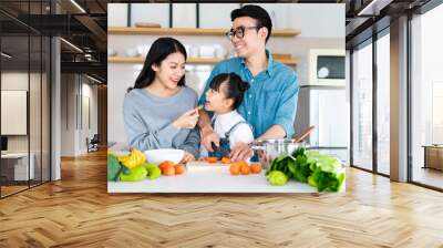 image of an asian family cooking at home Wall mural