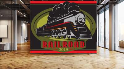 Colorful retro posters with vintage locomotive. Vector illustration Wall mural