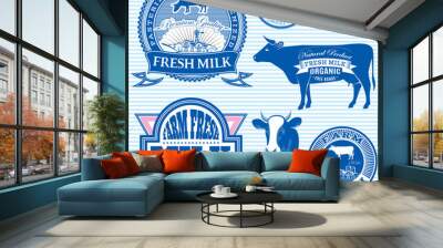 set of icons on the theme of cow's milk Wall mural