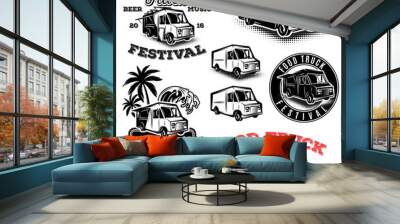 set of templates, design elements, vintage style emblems for food truck Wall mural