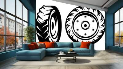 vector set of monochromatic tractor wheels different kinds Wall mural