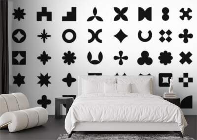 Geometric brutalism shapes collection. Y2K retro elements. Geometric shapes silhouettes. Abstract geometric brutalist elements. Wall mural