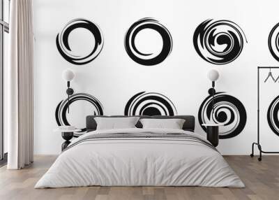 Swirl paint brush vector set. Spiral scetch drawing illustration. Wall mural