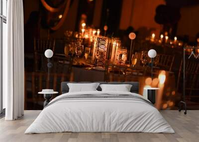 Beautiful Ballroom tables with candle lights in a ballroom Wall mural