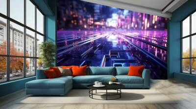 Digital technology blue and purple background. Wall mural