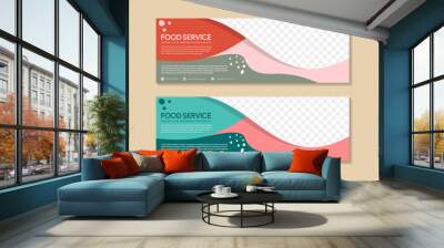 abstract banner template design for  food services. horizontal layout with space for photo collage and text. colorful background and elements. liquid wave style concept. Wall mural