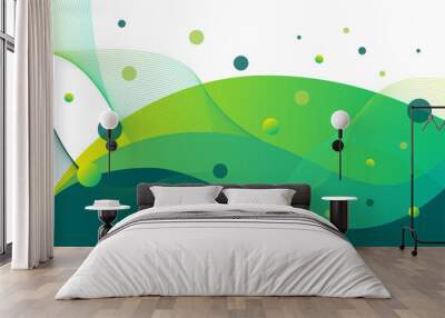 abstract geometric background use horizontal layout. combination green gradient and white. wave style with line blend and transparency of circle element.  Wall mural