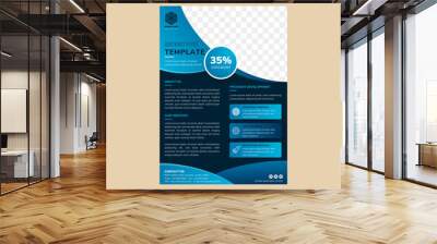 abstract geometric flyer template for business. vertical layout with quarter circle space for photo. dark blue background with bright blue gradient for element design.  Wall mural