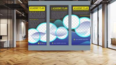 collection of three roll up banner design with headline academy plan. vertical layout with black background. gradient blue element. space for photo collage. Vector illustration for marketing product Wall mural