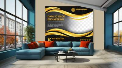 data science engineering flyer design template. Gold Brochure horizontal Layout. Annual Report business Leaflet black cover Presentation Modern background. Space for photo. Wall mural