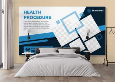 flyer template design with headline is health procedure. space of photo collage and text. Advertising banner with horizontal layout. multicolor blue element in white background. abstract modern style. Wall mural